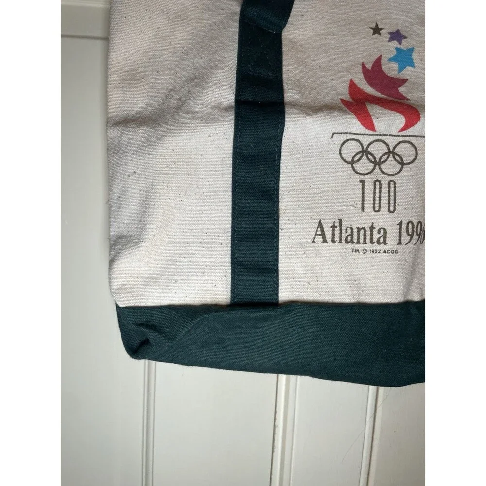 Vintage 1996 Atlanta Centennial Olympic Canvas Tote Bag Green GUC Clean